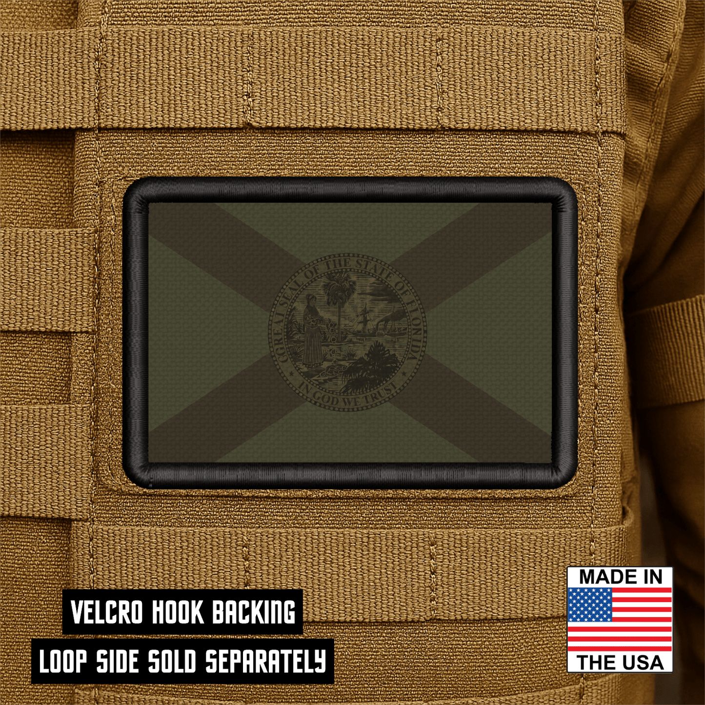 Florida State Flag Patch 2"x3" Hook & Loop | Made in USA | Pro - Print Full Color & Tactical Options - LoneStar Adhesive