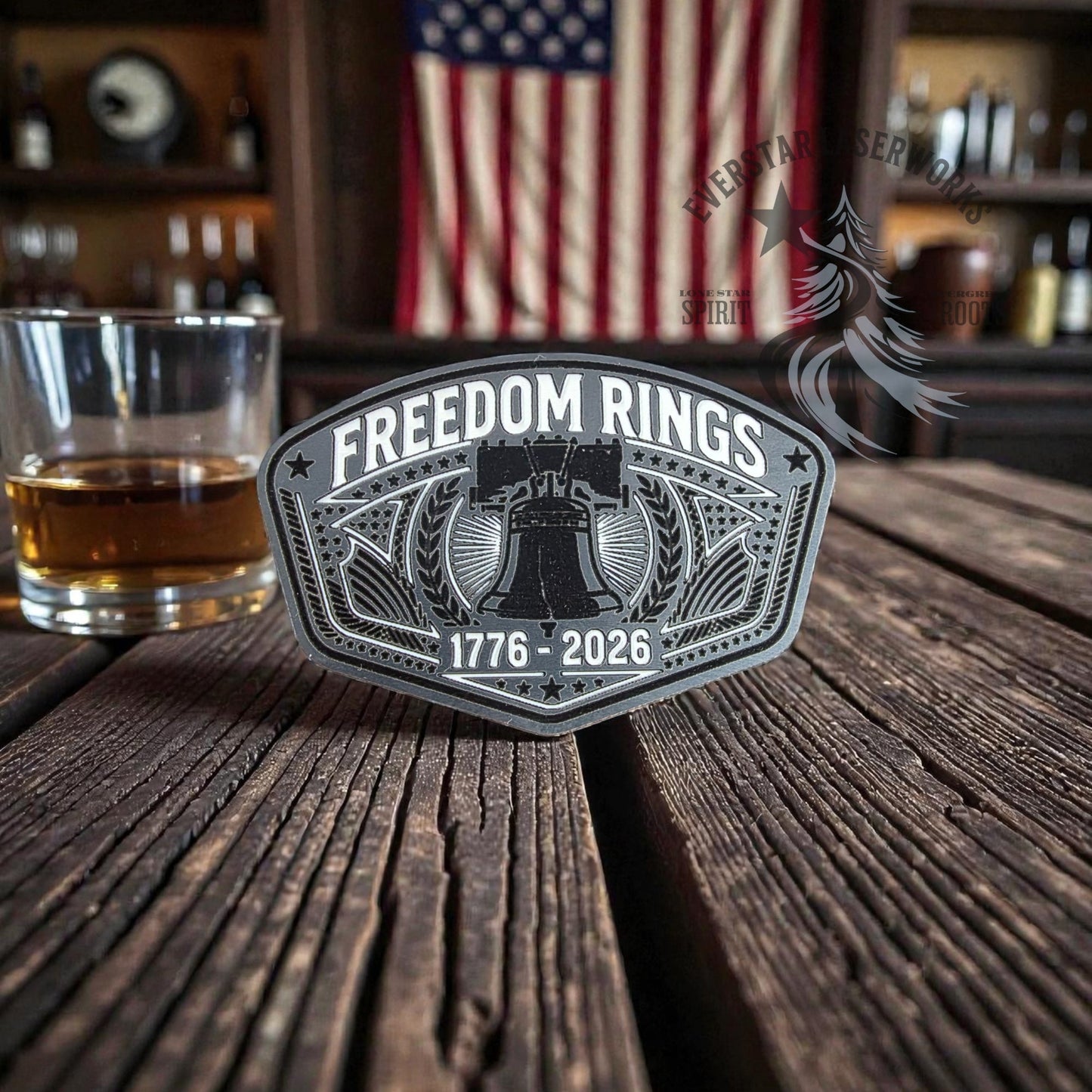 Freedom Rings 250th Stainless Acrylic Patch - LoneStar Adhesive