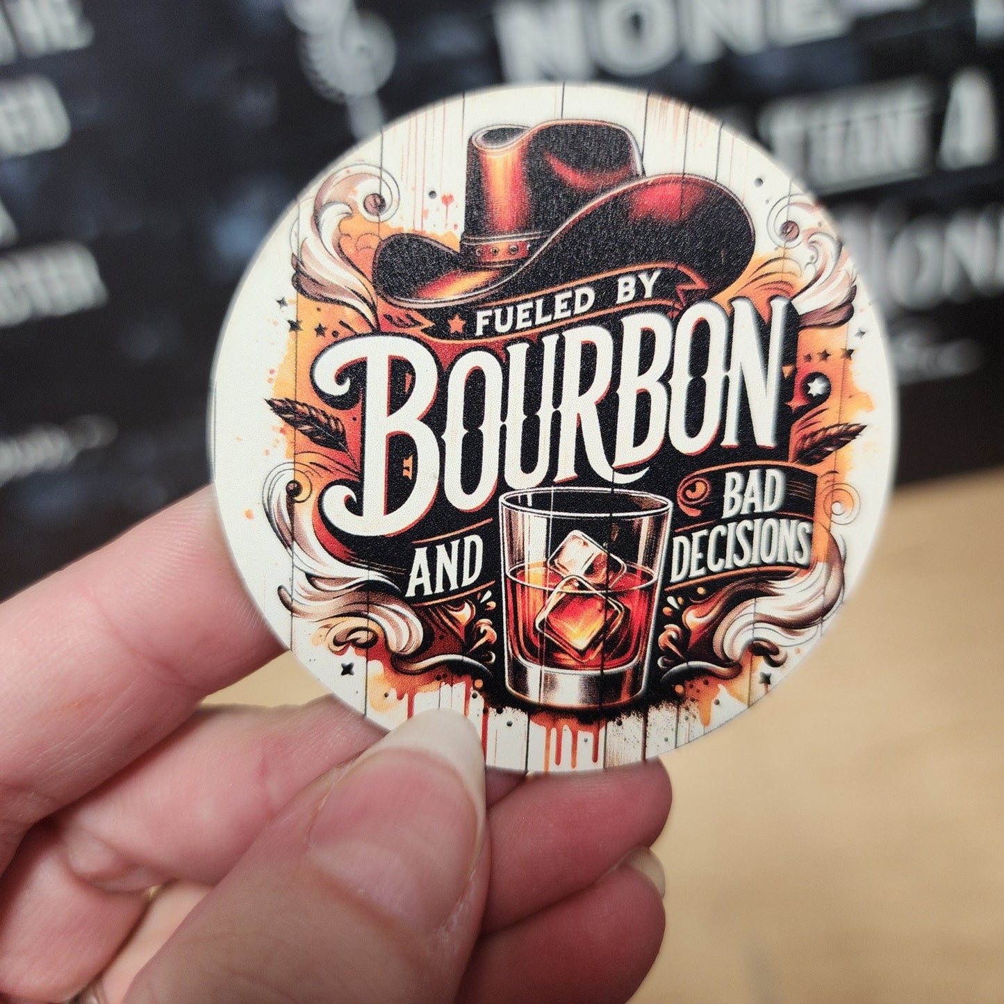 Fueled by Bourbon UV Printed Leatherette Hat Patch - MR01 - LoneStar Adhesive