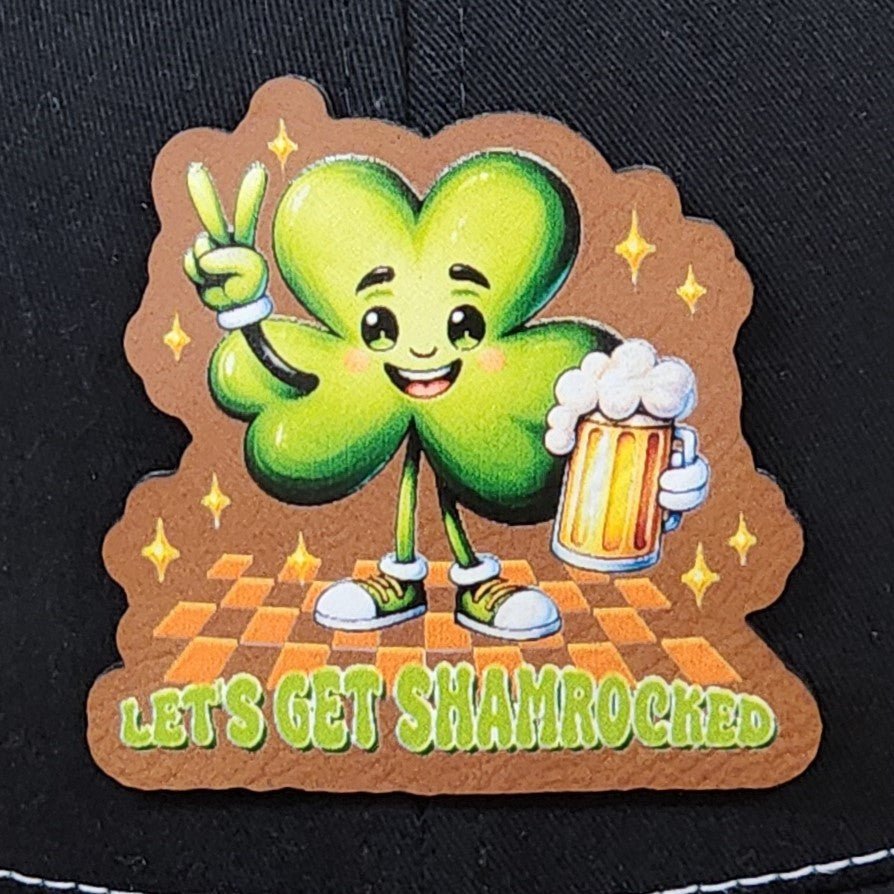 Get Shamrocked Clover UV Printed Leatherette Hat Patch - MR01 - LoneStar Adhesive