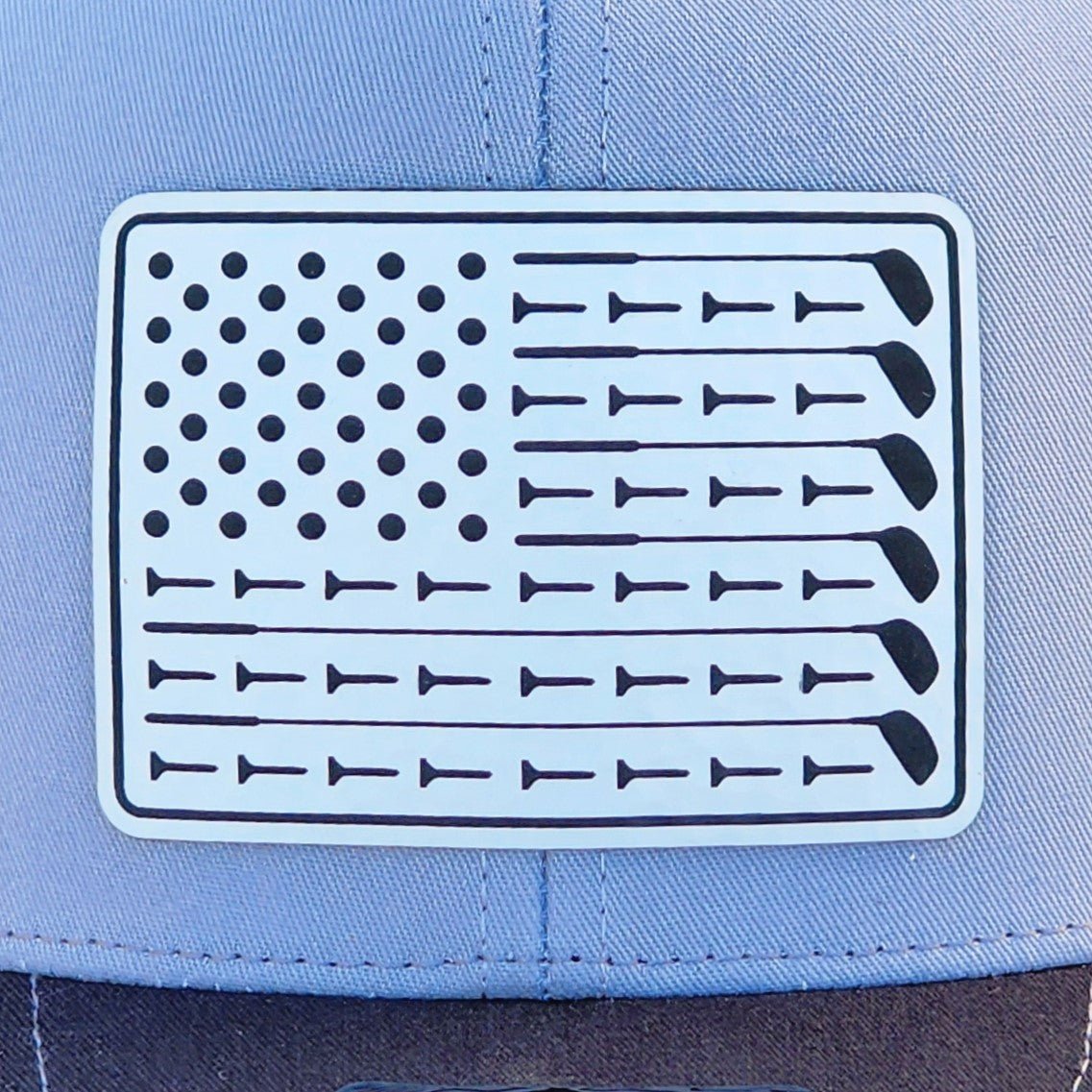Golf Black and White American Flag Engraved Leatherette Hat Patch - MR01 - LoneStar Adhesive