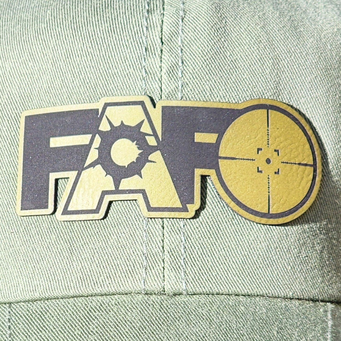 Green FAFO: Tactical Precision Emblem Engraved Leatherette Hat Patch - MR01 - LoneStar Adhesive