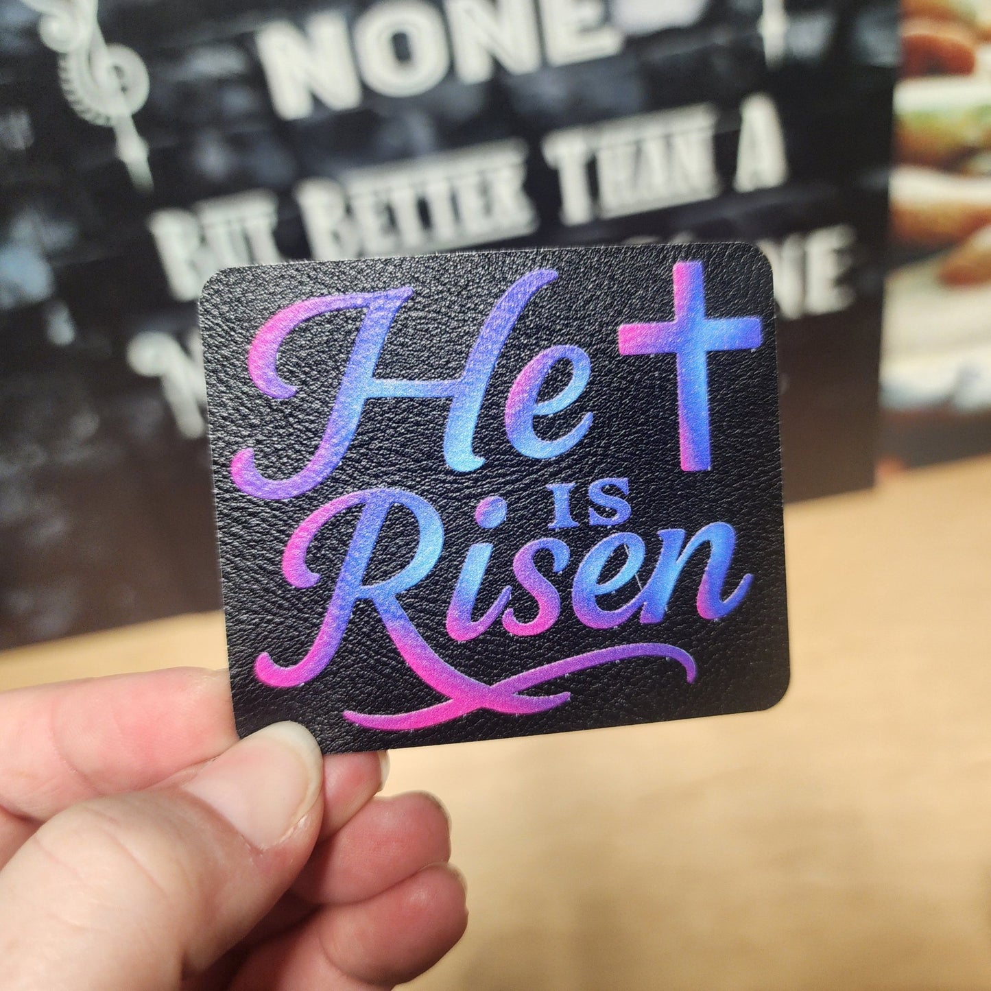 He is Risen Easter Church UV Printed Leatherette Hat Patch - MR01 - LoneStar Adhesive