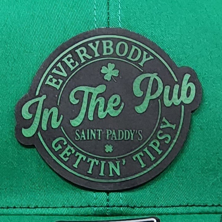 In The Pub Tipsy UV Printed Leatherette Hat Patch - MR01 - LoneStar Adhesive