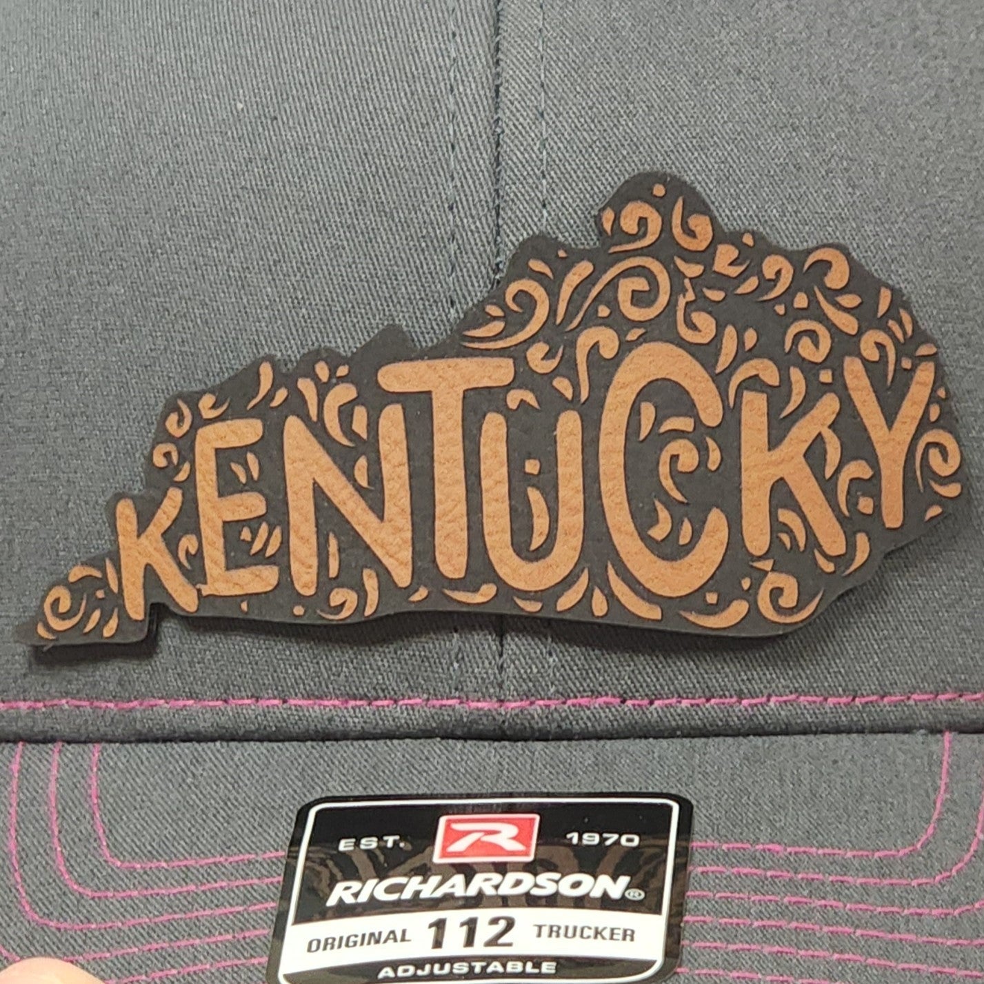 Kentucky Mandala Shape Engraved Leatherette Hat Patch - MR01 - LoneStar Adhesive