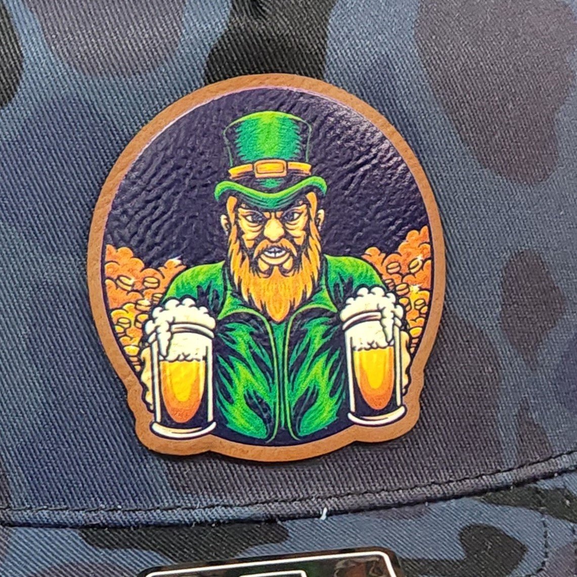Leprechaun Beer UV Printed Leatherette Hat Patch - MR01 - LoneStar Adhesive