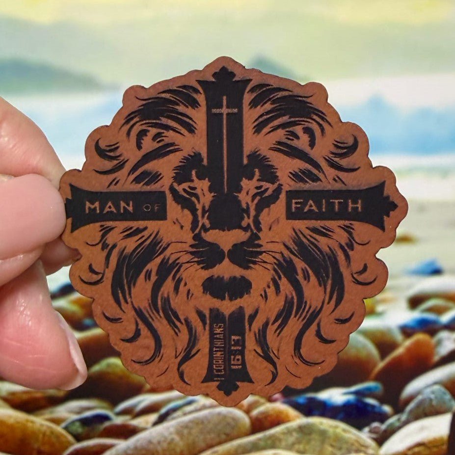 Lion Faith Engraved Leatherette Hat Patch - MR01 - LoneStar Adhesive
