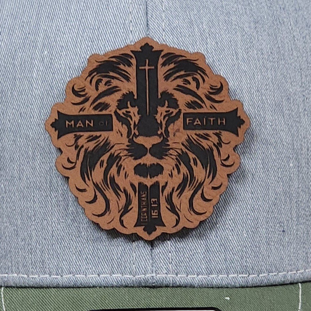 Lion Faith Engraved Leatherette Hat Patch - MR01 - LoneStar Adhesive
