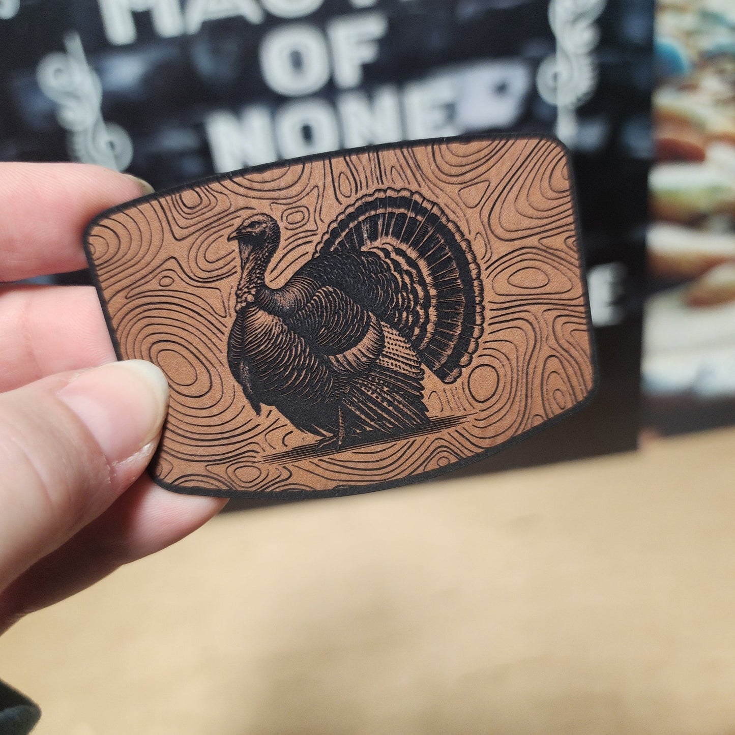 Majestic Turkey Design Engraved Leatherette Hat Patch - MR01 - LoneStar Adhesive