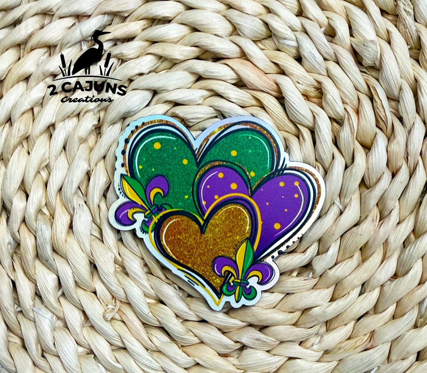 Mardi Gras Hearts Holographic UV Printed Hat Patch - LoneStar Adhesive