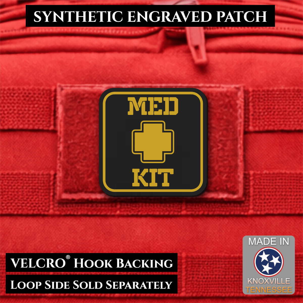 Med Kit IFAK, First-Aid Pouch Identification Patch, 2x2" | Made in USA | VELCRO® Brand Hook Backing - LoneStar Adhesive
