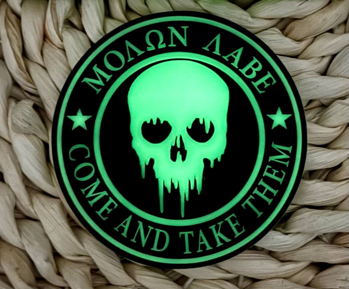 Molon Labe - Come and Take Them Glow in the Dark Acrylic Hat Patch - LoneStar Adhesive