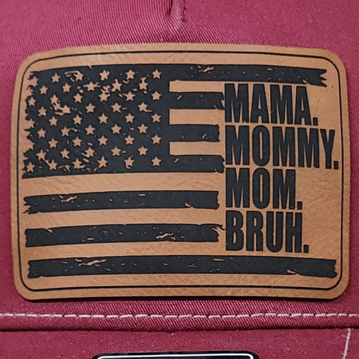 Mom Life Flag Engraved Leatherette Hat Patch - MR01 - LoneStar Adhesive