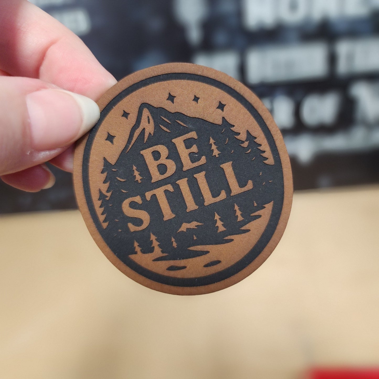 Nature Inspired Be Still (Rawhide) Engraved Leatherette Hat Patch - MR01 - LoneStar Adhesive