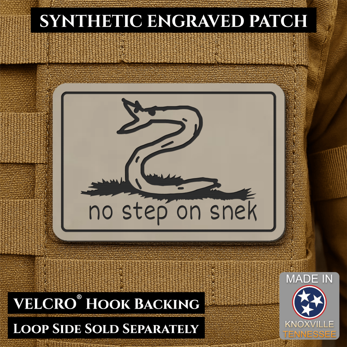 No Step On Snek Funny Morale Patch, 2x3" | Made in USA | VELCRO® Brand Hook Backing - LoneStar Adhesive