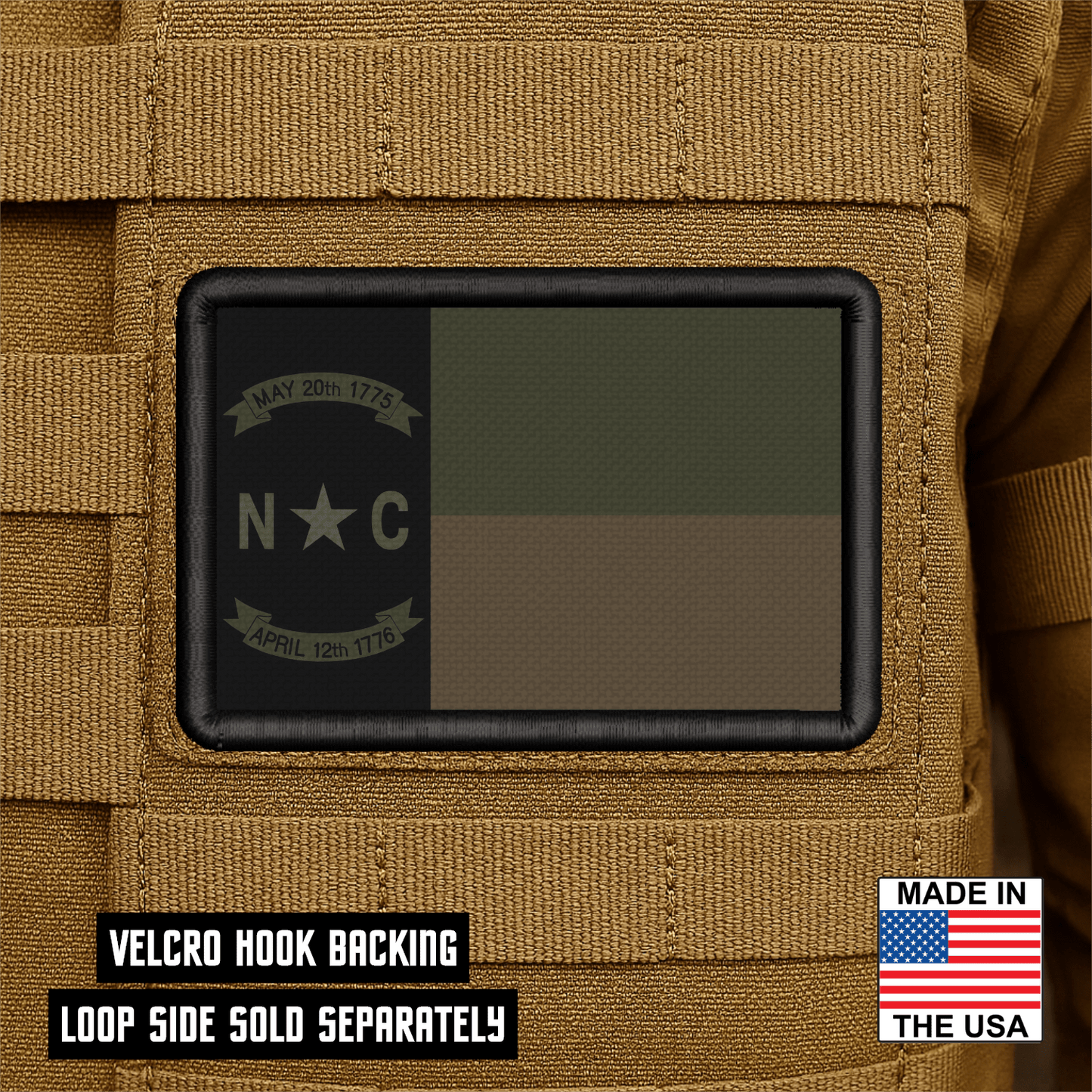 North Carolina State Flag Patch 2"x3" Hook & Loop | Made in USA | Pro - Print Full Color & Tactical Options - LoneStar Adhesive