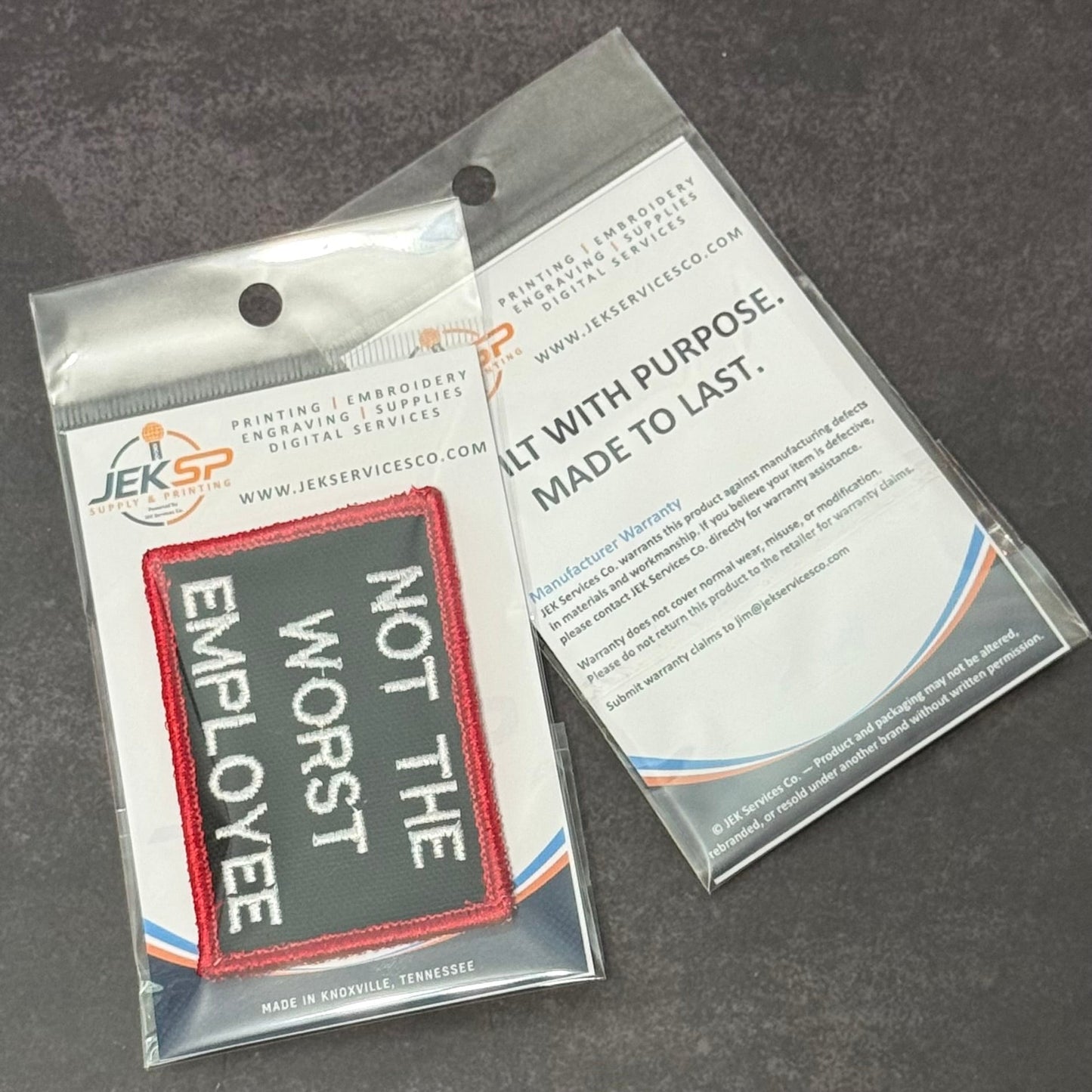 Not The Worst Employee Funny Morale Patch, 2x3" | Made in USA | VELCRO® Brand Hook Backing - LoneStar Adhesive