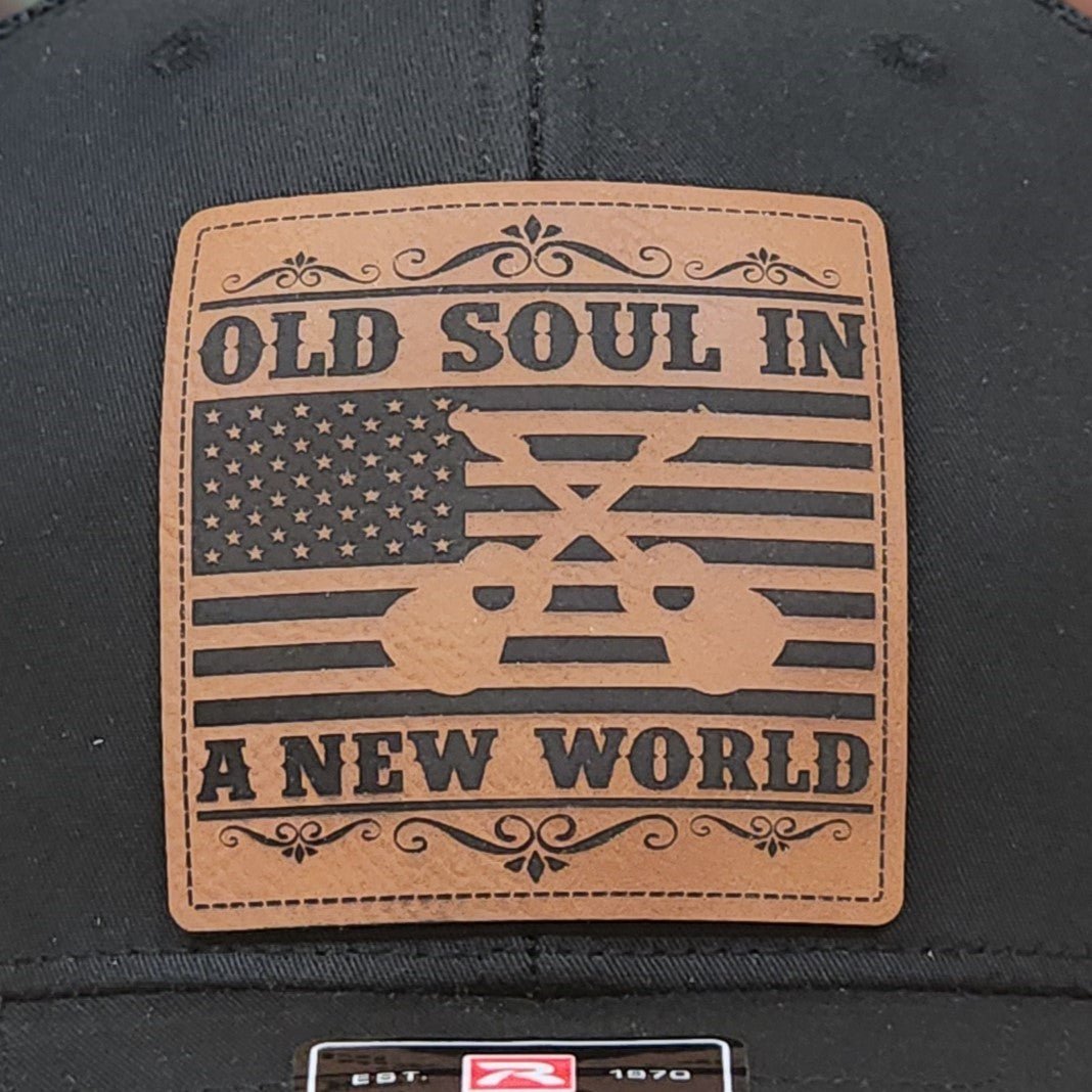 Old Soul Engraved Leatherette Hat Patch - MR01 - LoneStar Adhesive