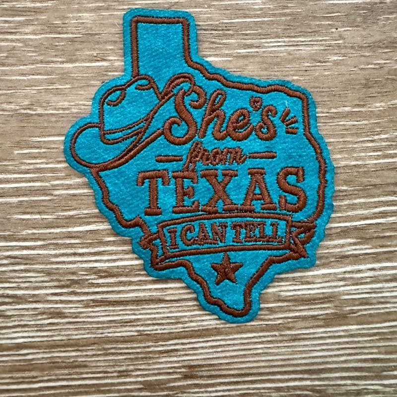 She's from Texas Turquoise Leatherette Iron-On Patch