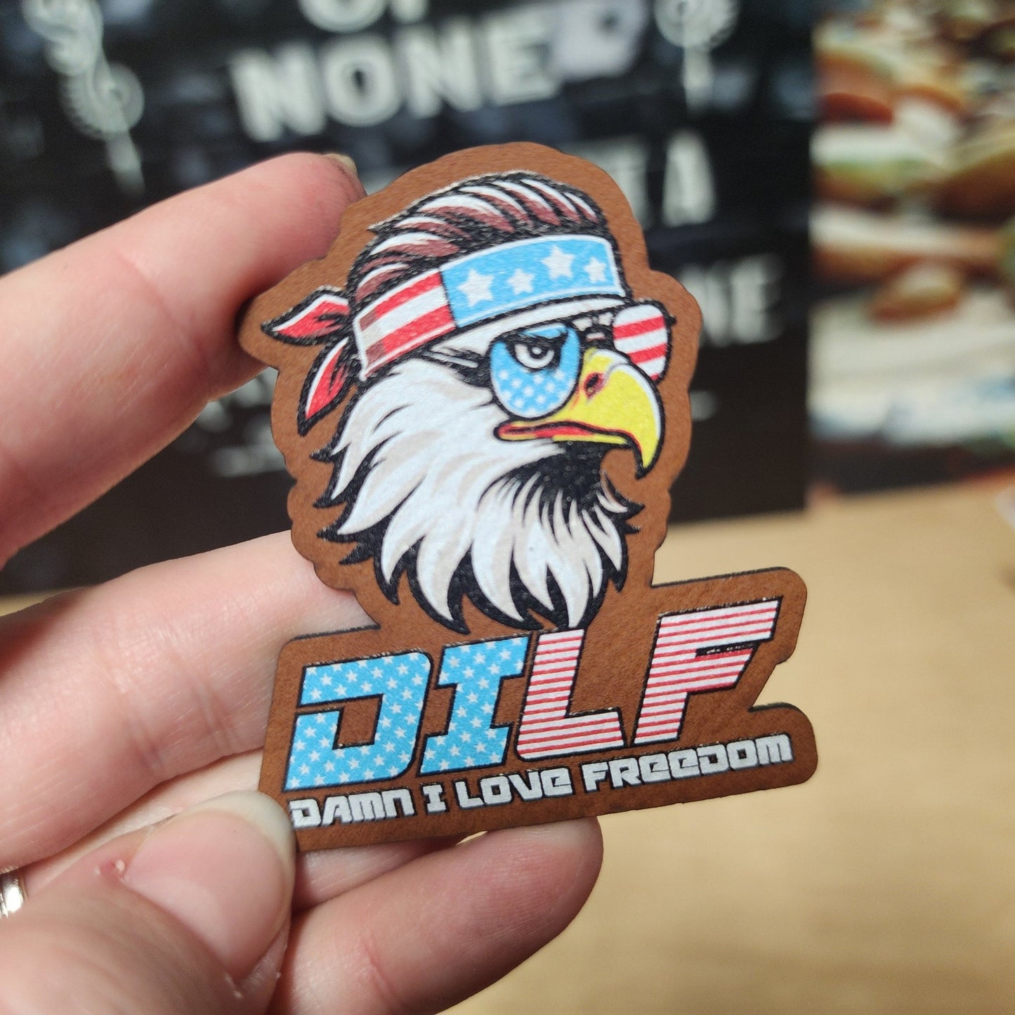 Patriotic Eagle DILF UV Printed Leatherette Hat Patch - MR01 - LoneStar Adhesive