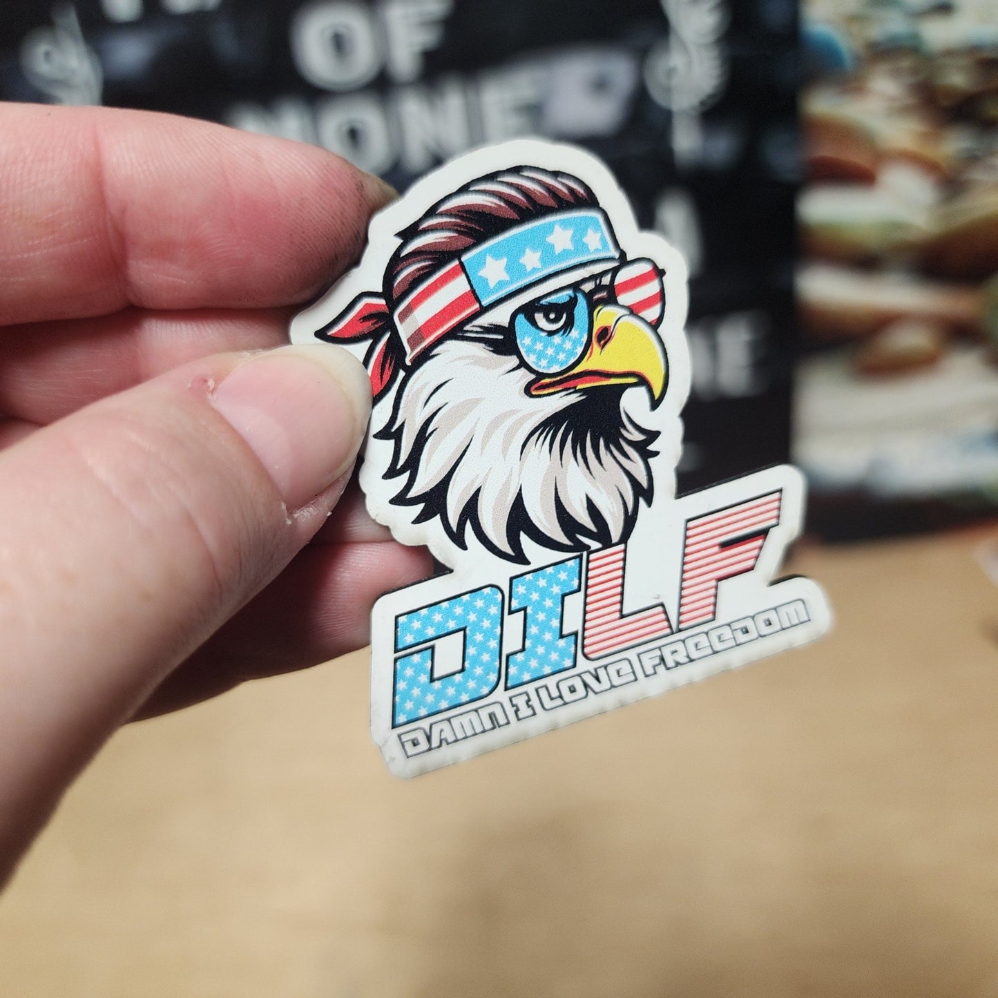 Patriotic Eagle DILF UV Printed Leatherette Hat Patch - MR01 - LoneStar Adhesive