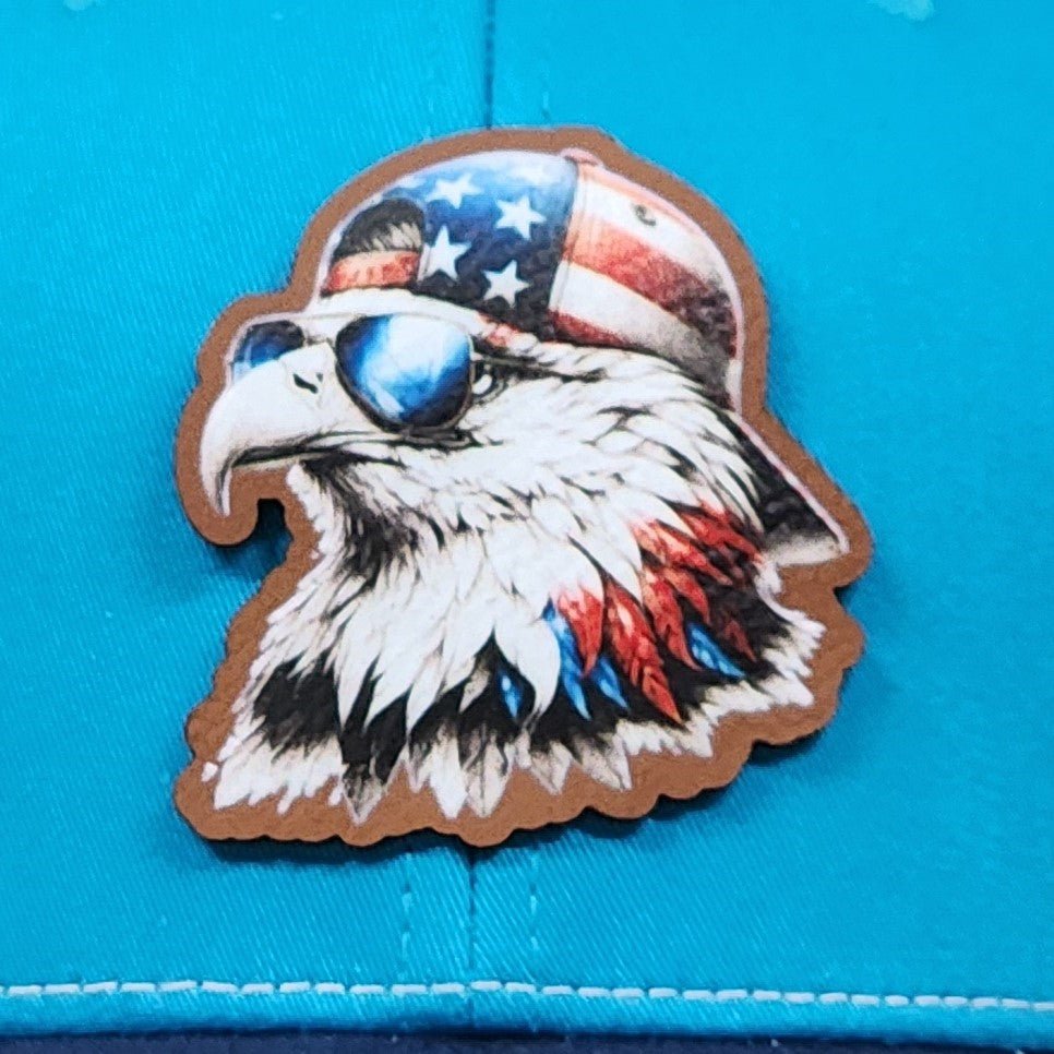 Patriotic Eagle with Sunglasses UV Printed Leatherette Hat Patch - MR01 - LoneStar Adhesive