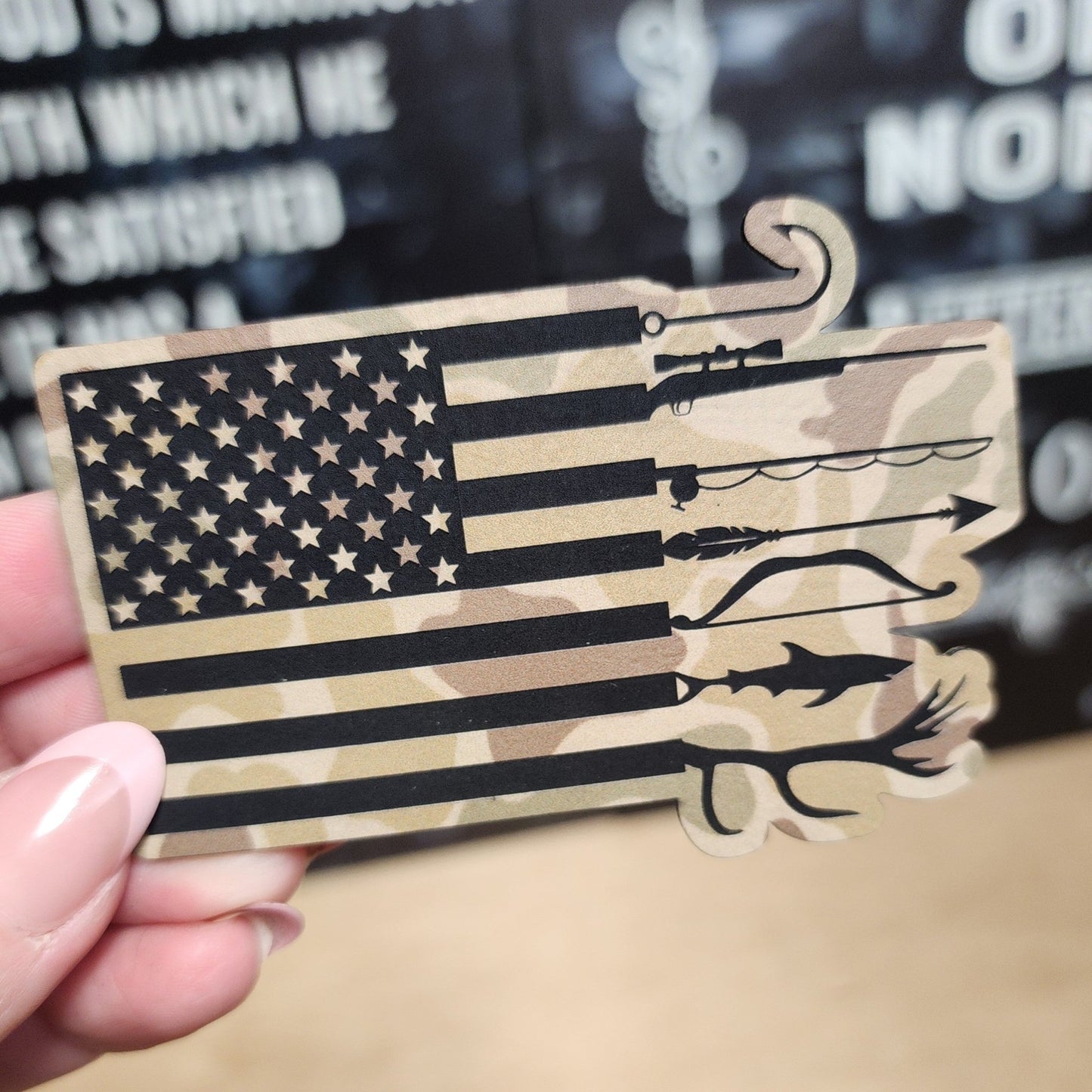 Patriotic Hunter's Pride Flag Engraved Leatherette Hat Patch - MR01 - LoneStar Adhesive