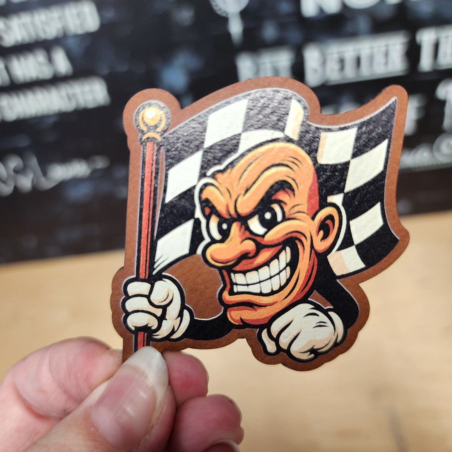 Race Flag UV Printed Leatherette Hat Patch - MR01 - LoneStar Adhesive