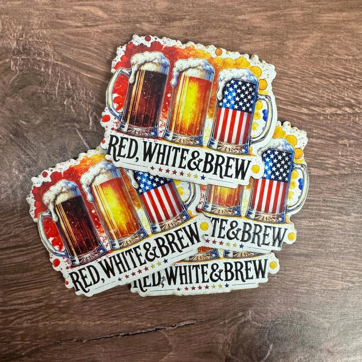 Red, White, and Brew | UV Printed Leather Hat Patch - LoneStar Adhesive