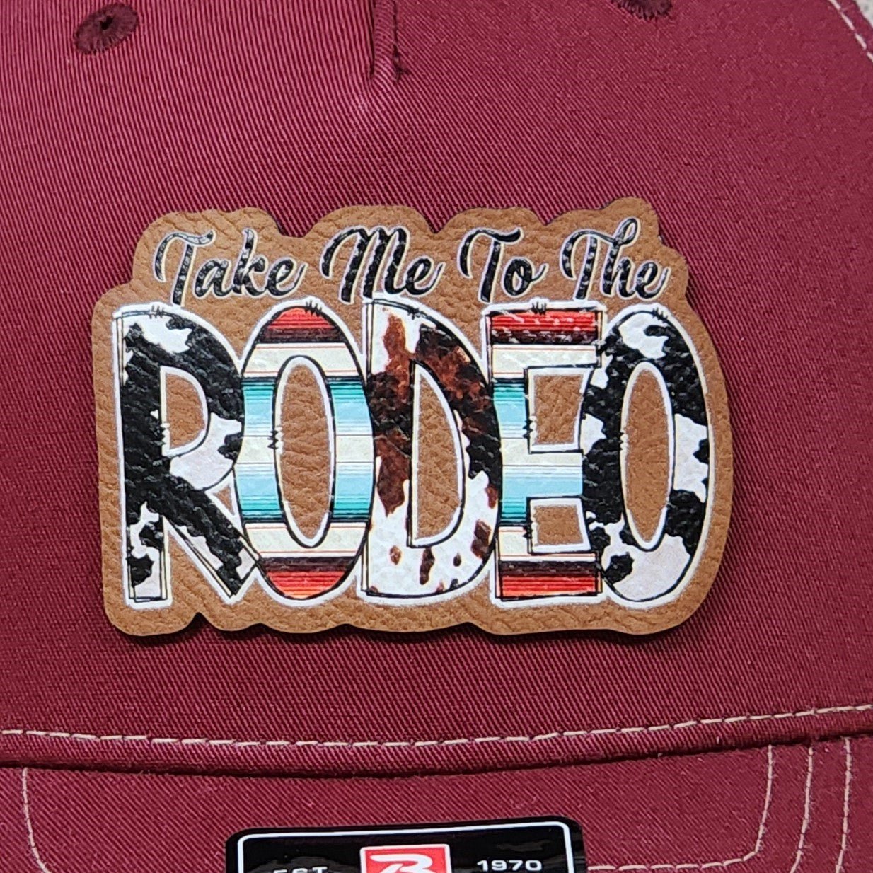 Rodeo Adventure Awaits UV Printed Leatherette Hat Patch - MR01 - LoneStar Adhesive