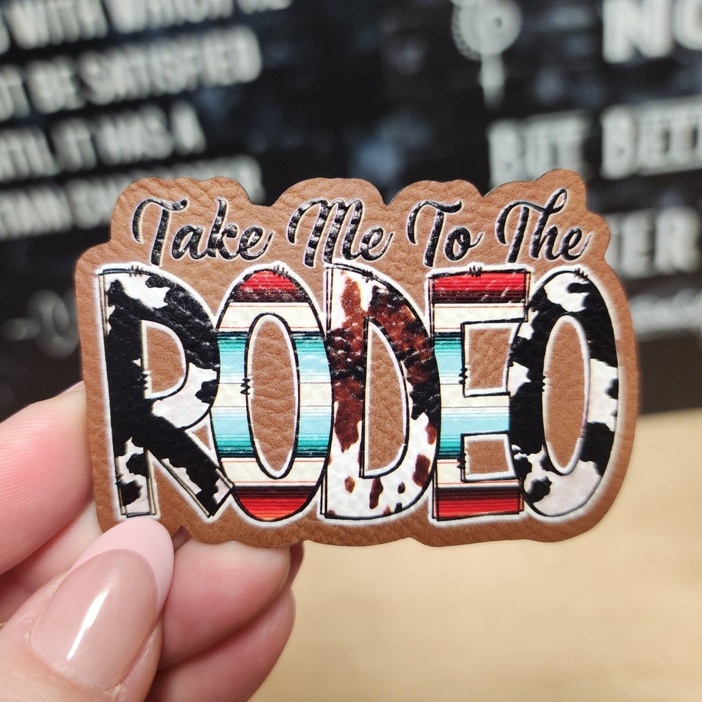 Rodeo Adventure Awaits UV Printed Leatherette Hat Patch - MR01 - LoneStar Adhesive