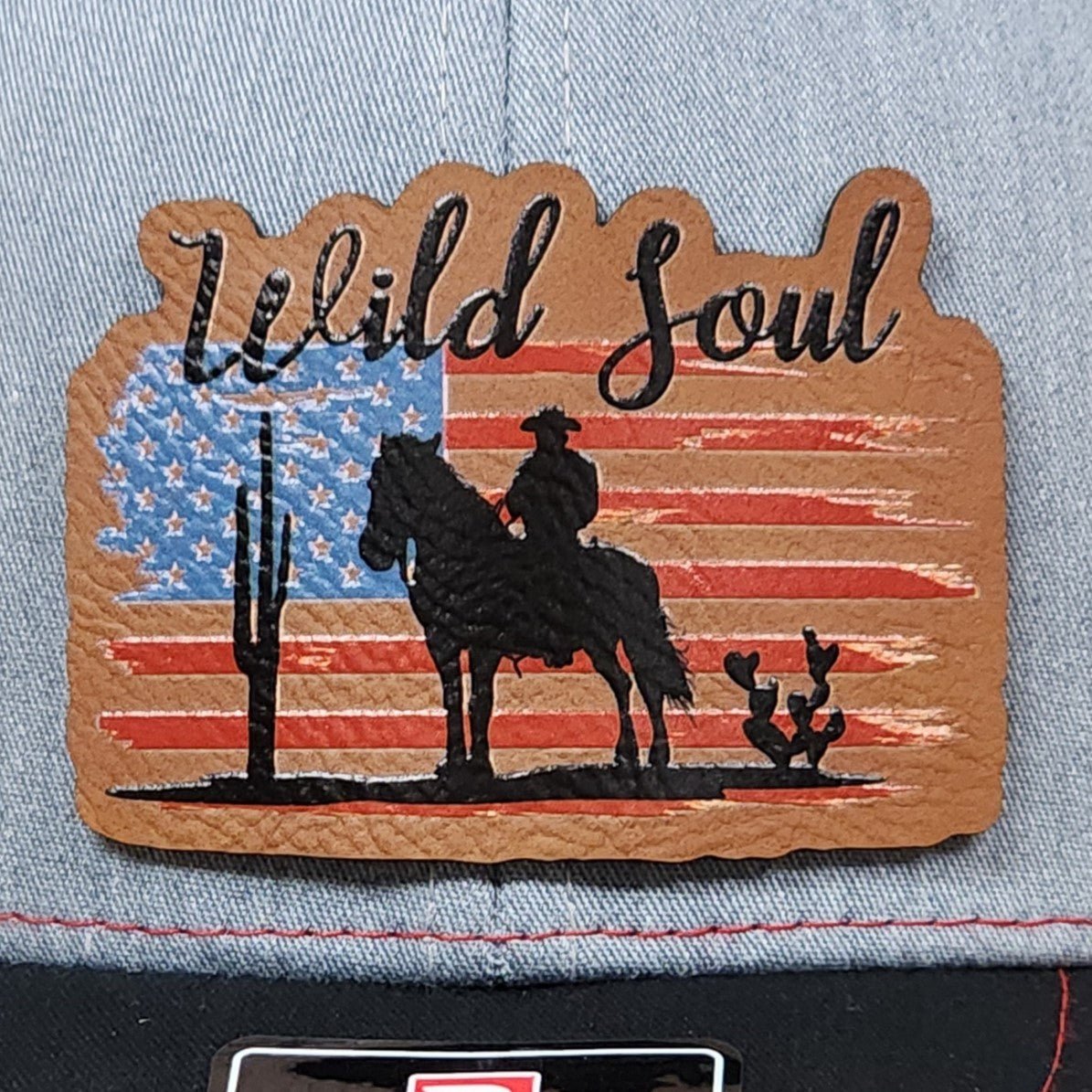 Rustic American Cowboy Spirit UV Printed Leatherette Hat Patch - MR01 - LoneStar Adhesive