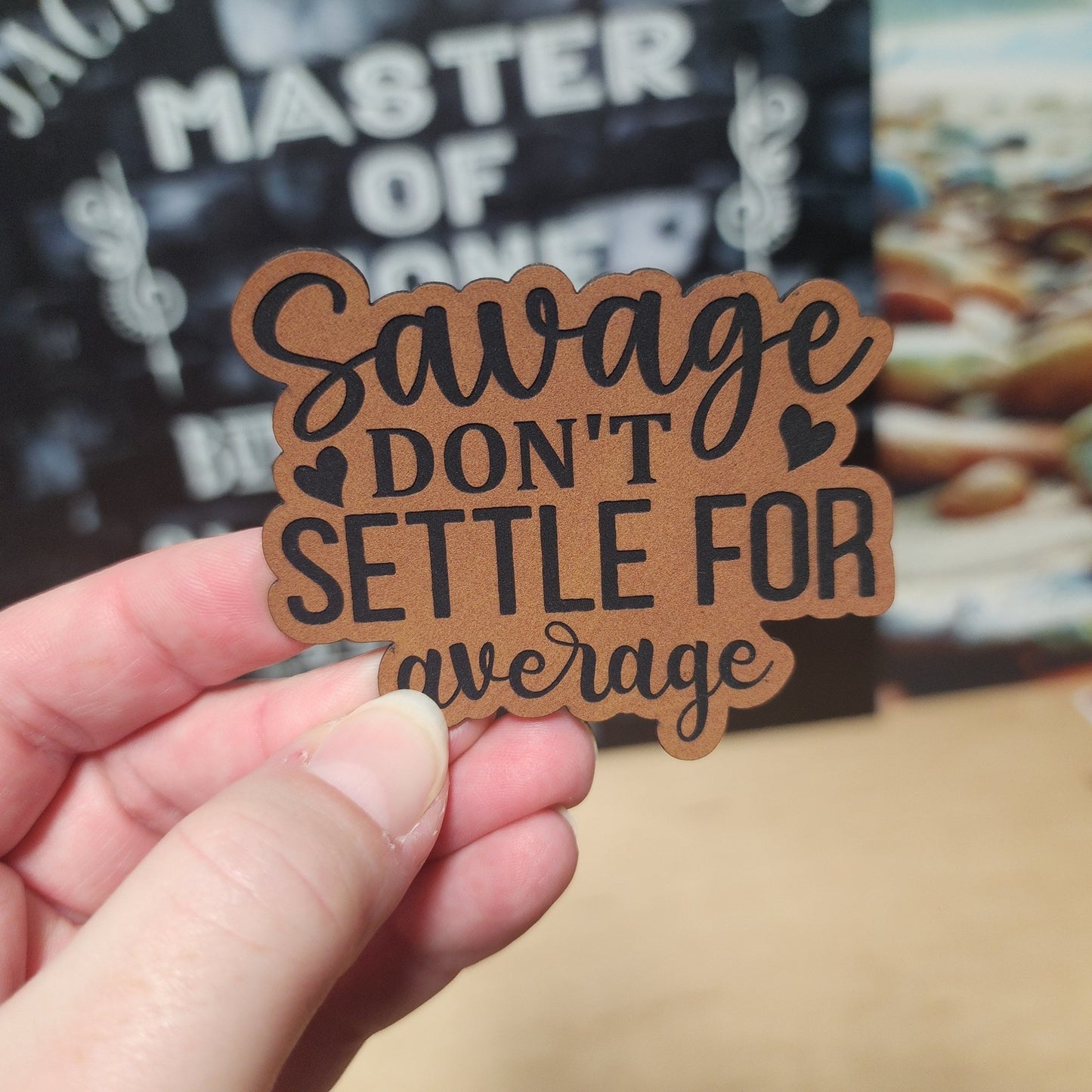 Savage Mindset, No Settling (Rawhide) Engraved Leatherette Hat Patch - MR01 - LoneStar Adhesive