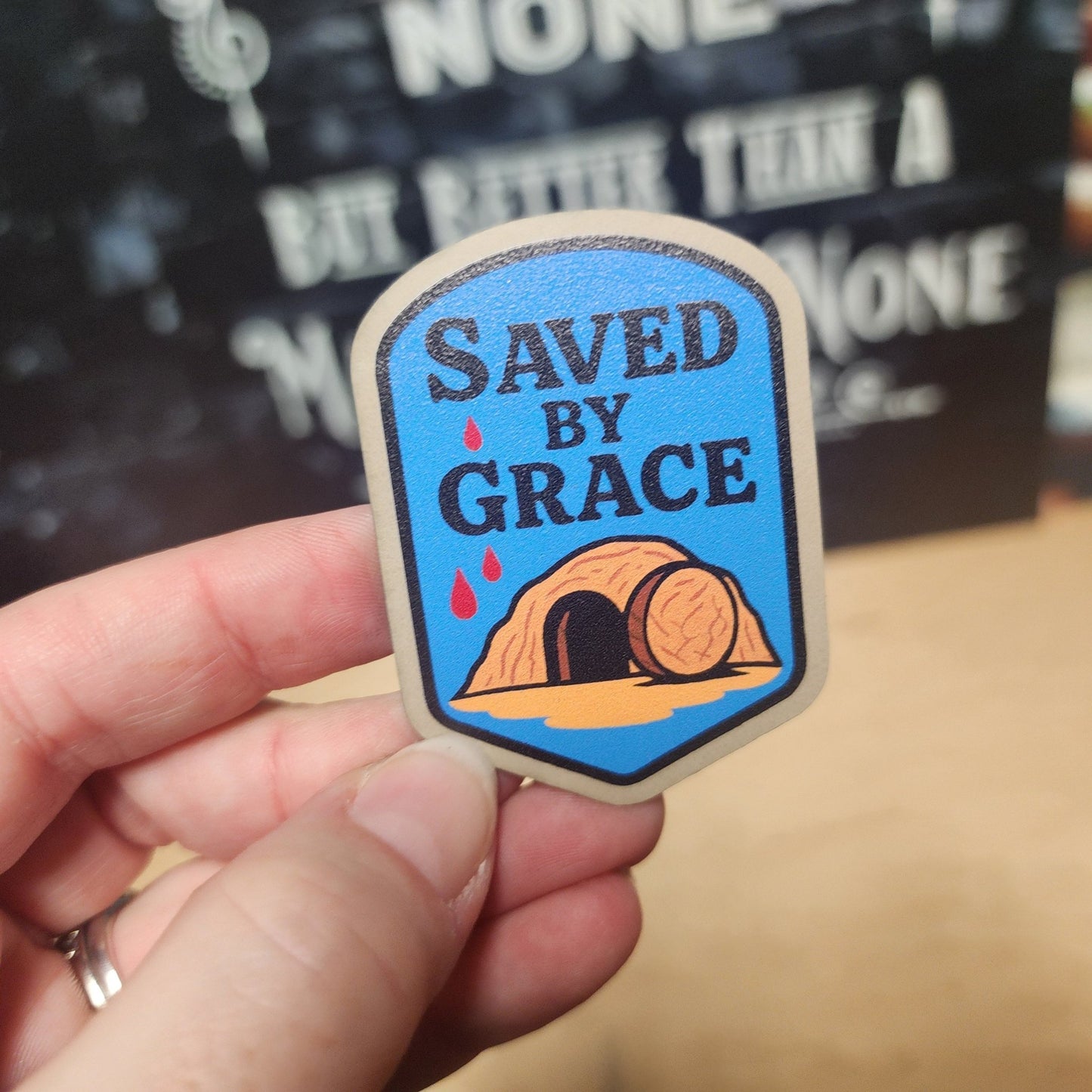Saved by Grace UV Printed Leatherette Hat Patch - MR01 - LoneStar Adhesive