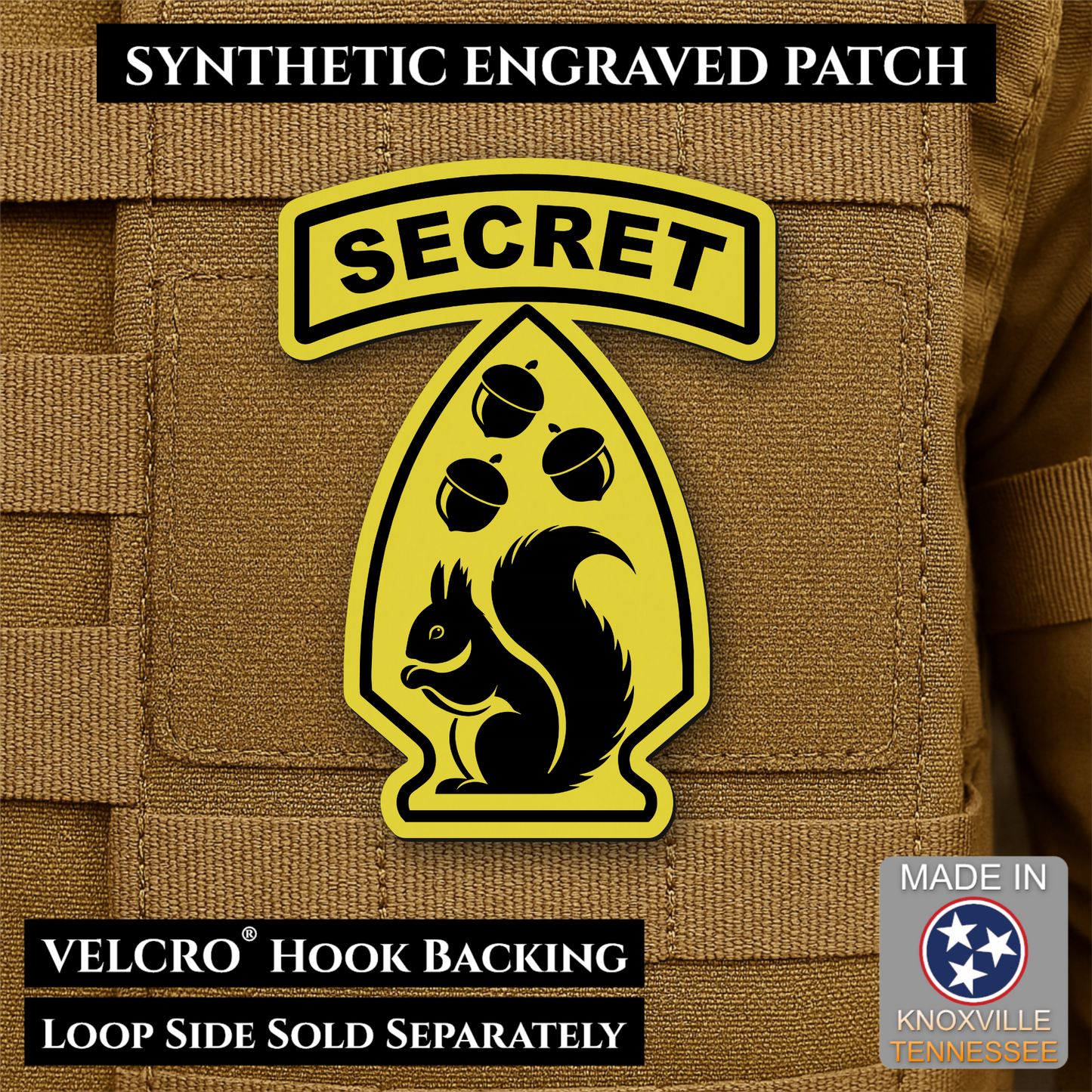 Secret Squirrel Military Division Funny Morale Patch, 2.2x3" | Made in USA | VELCRO® Brand Hook Backing