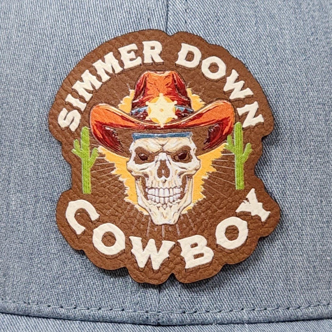Simmer Down UV Printed Leatherette Hat Patch - MR01 - LoneStar Adhesive