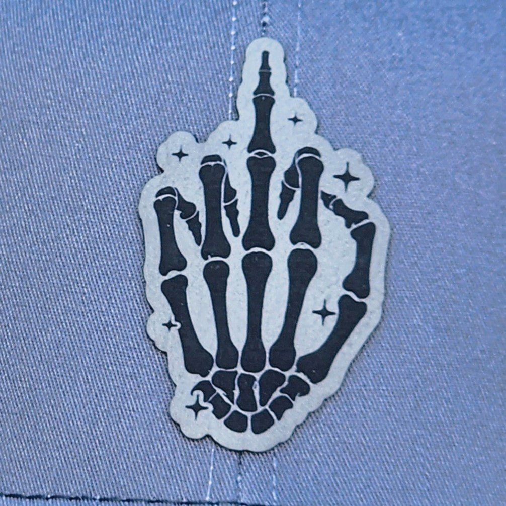 Skeleton Hand Gesture Engraved Leatherette Hat Patch - MR01 - LoneStar Adhesive