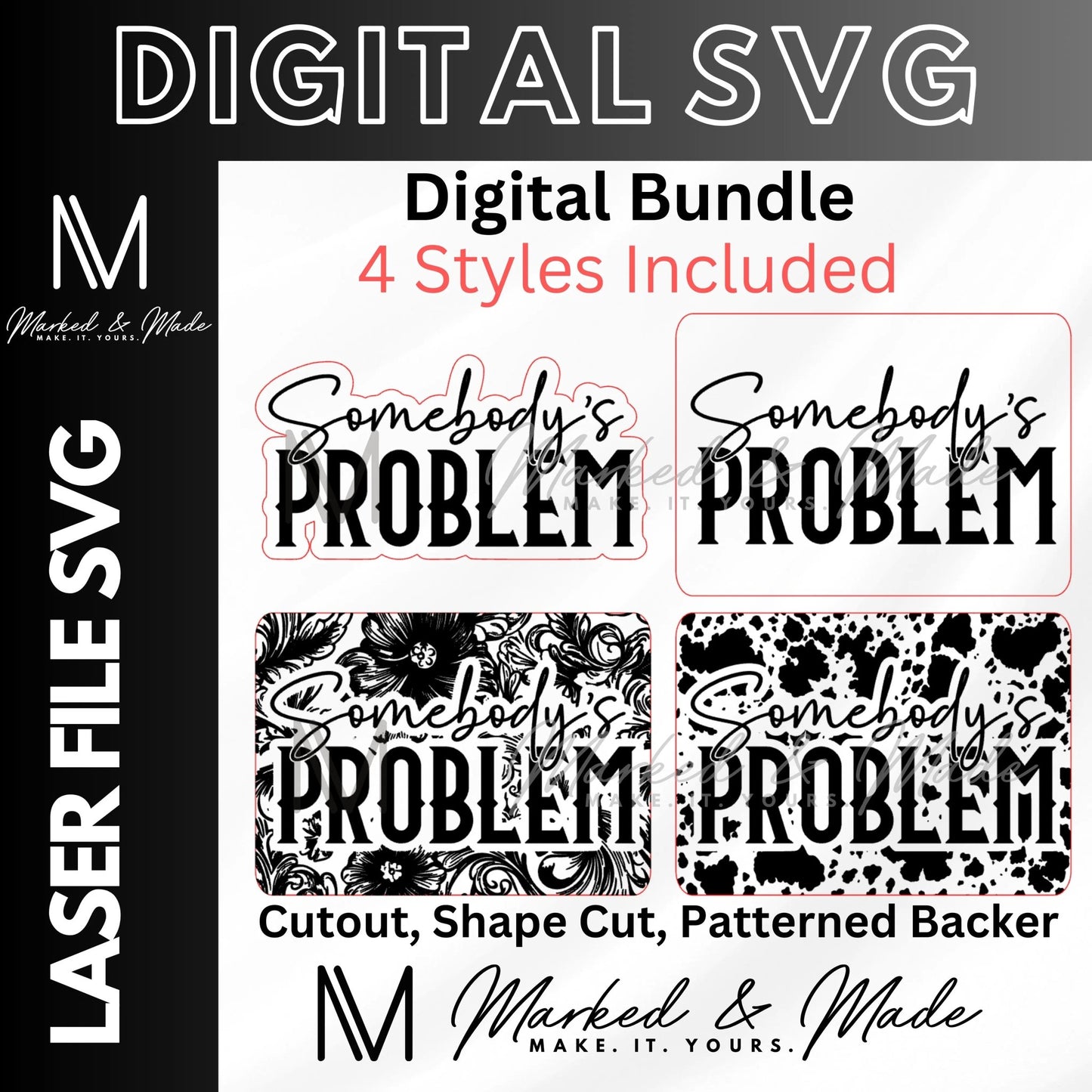 Somebody's Problem Hat Patch SVG Bundle | Western Boho | Cowhide | Tooled Leather| Hat Patch SVG | Leather Patch SVG| Digital File | Digital Download | Laser File - #LoneStar Adhesive#