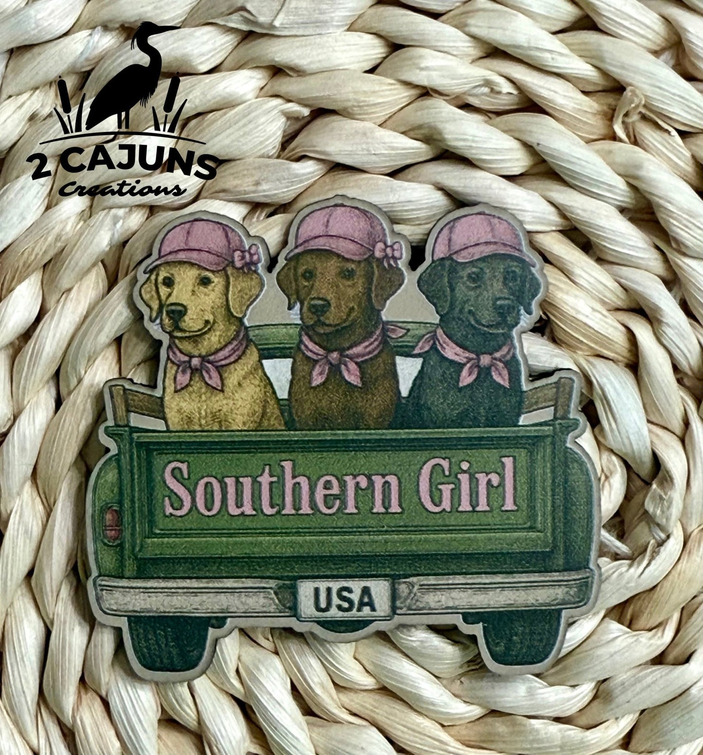 Southern Girl Vintage Look Labs in Truck UV Printed Leatherette Hat Patch - LoneStar Adhesive