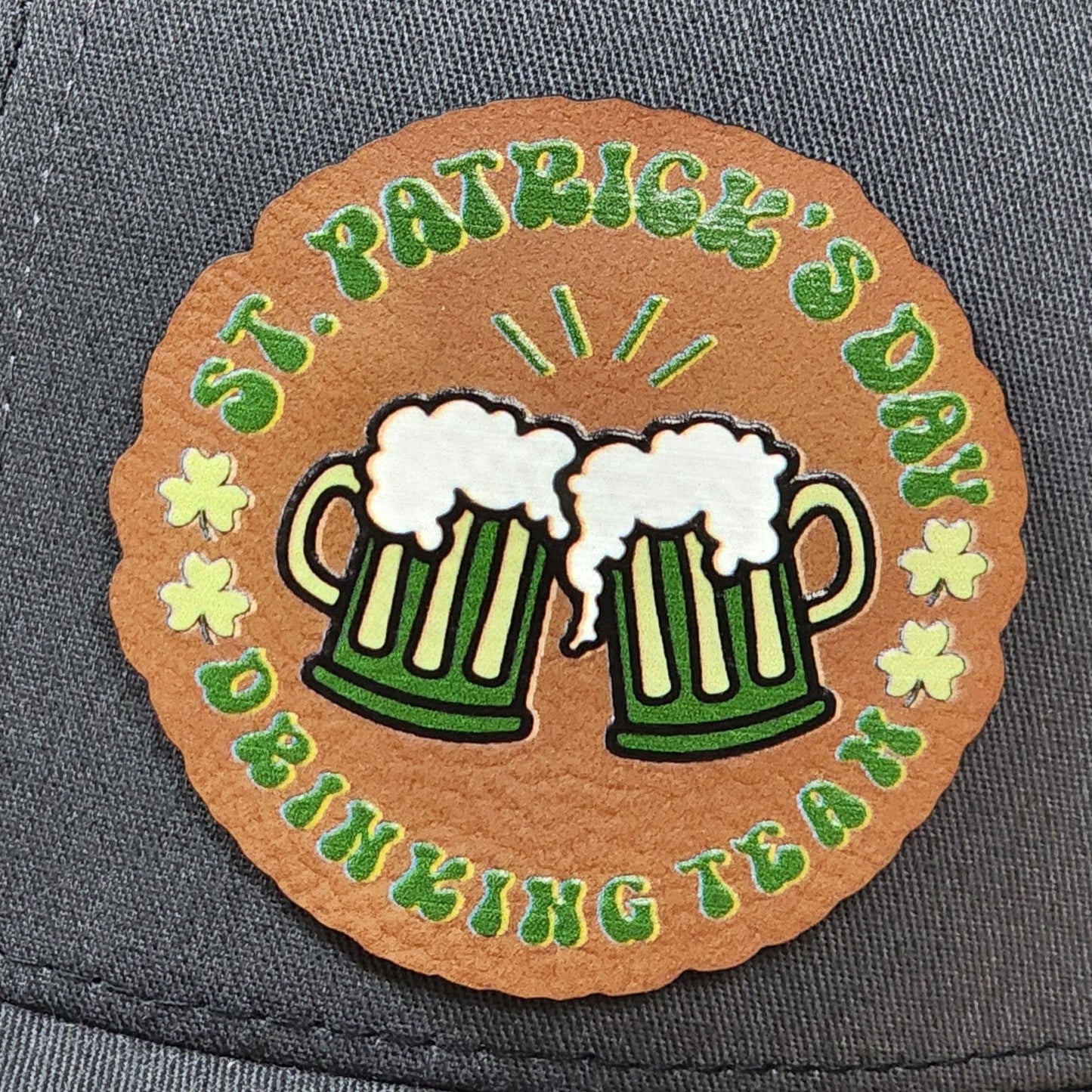 St. Patrick's Day Cheers! UV Printed Leatherette Hat Patch - MR01 - LoneStar Adhesive