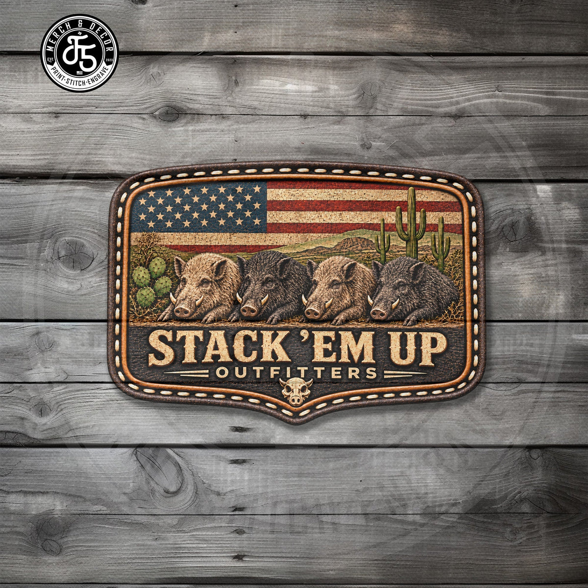 Stackem Up Outfitters Hunting UV Printed Leatherette Hat Patch - LoneStar Adhesive