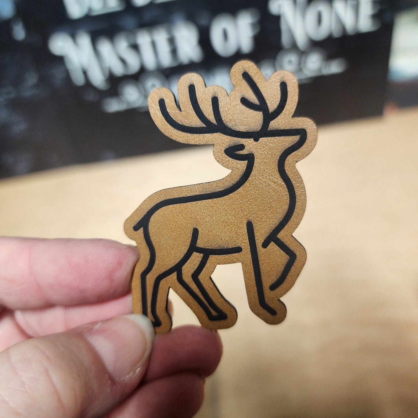 Stag Deer Outline (Saddle Tan) Engraved Leatherette Hat Patch - MR01 - LoneStar Adhesive