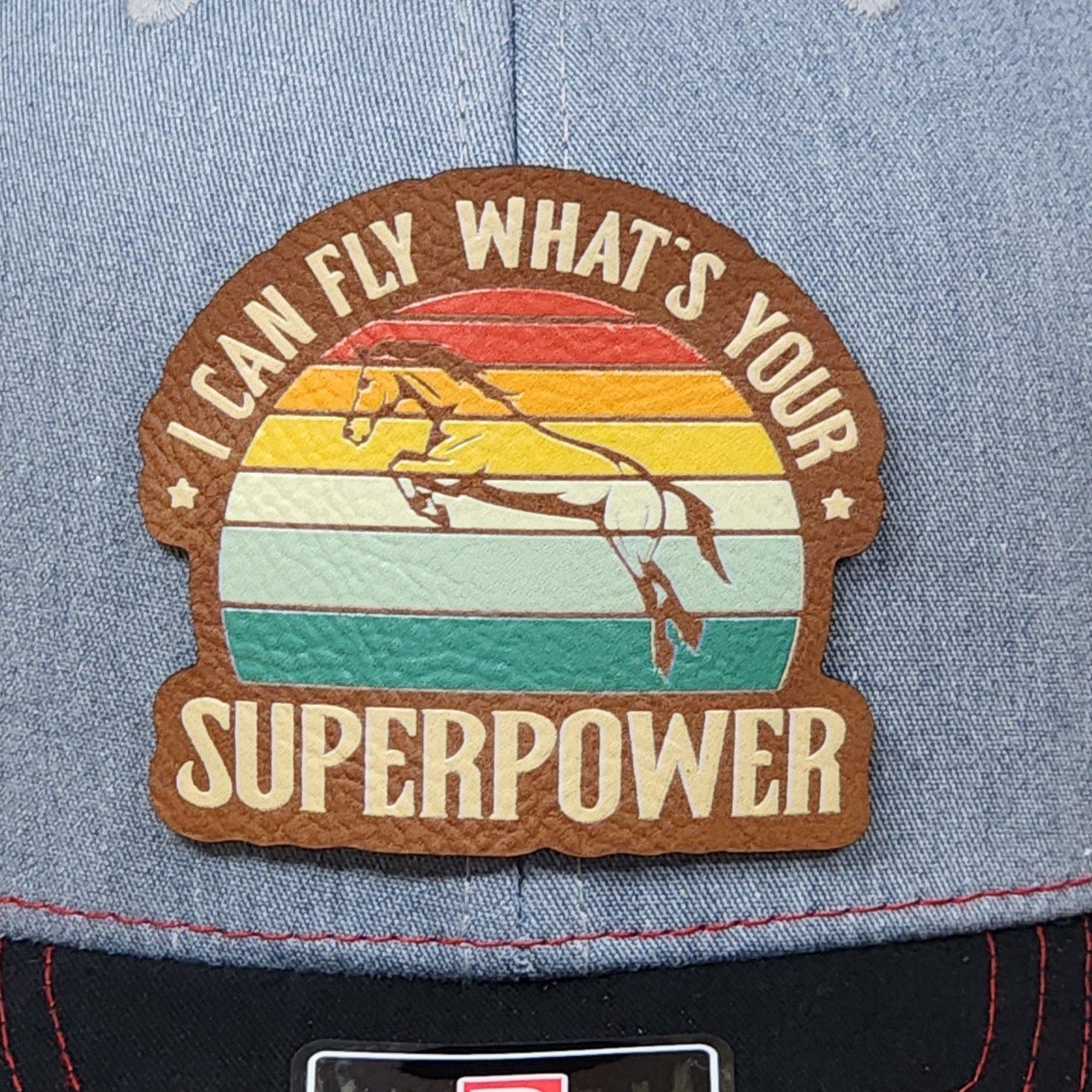 Superpower of flight theme UV Printed Leatherette Hat Patch - MR01 - LoneStar Adhesive
