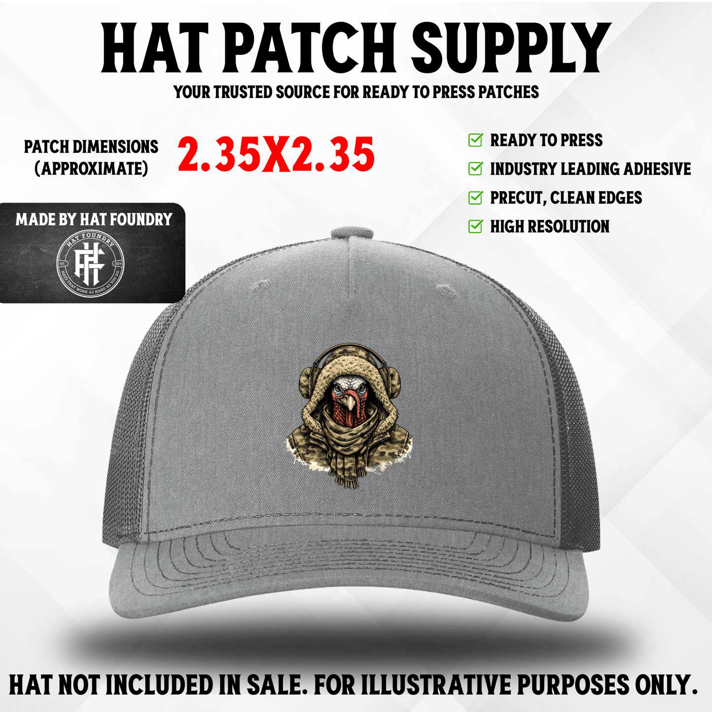 Turkey Operator UV Printed Hat Patch - LoneStar Adhesive