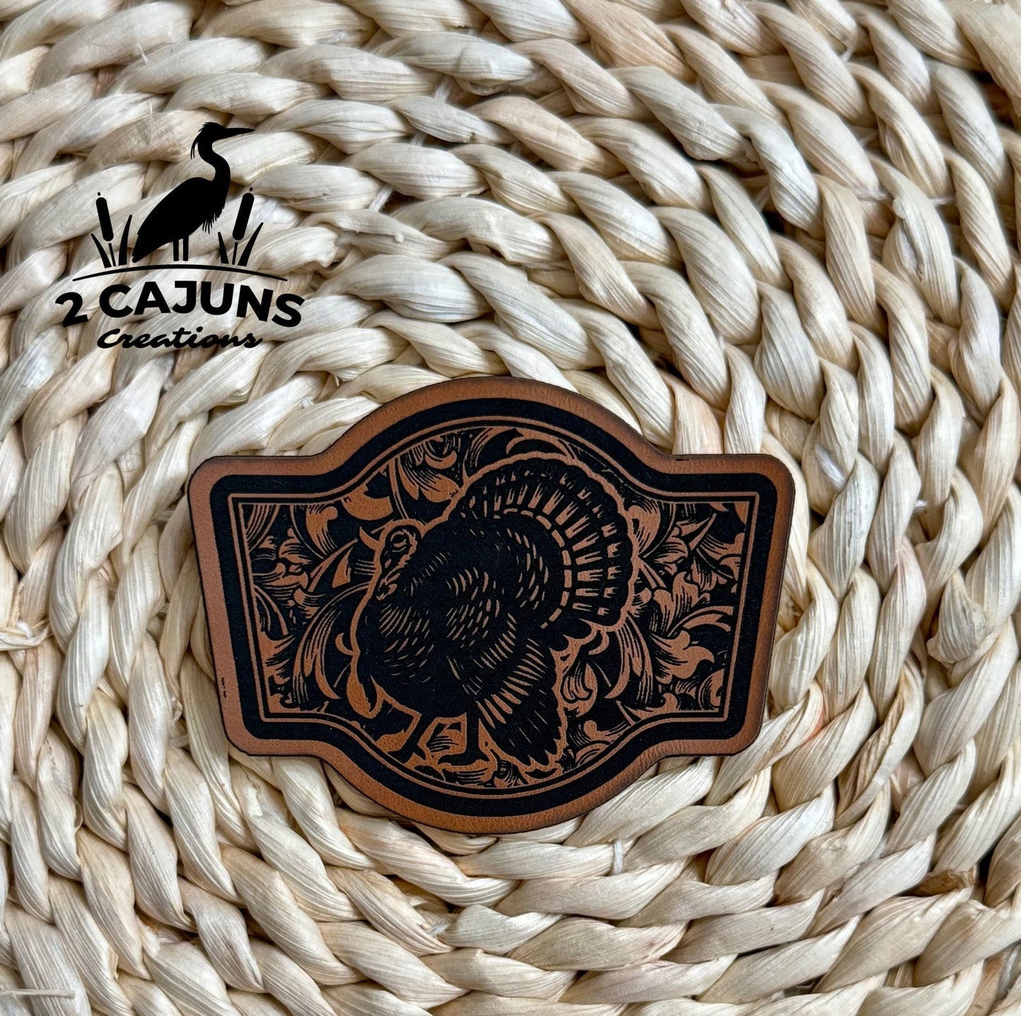 Turkey Tooled Pattern Engraved Leatherette Hat Patch - LoneStar Adhesive