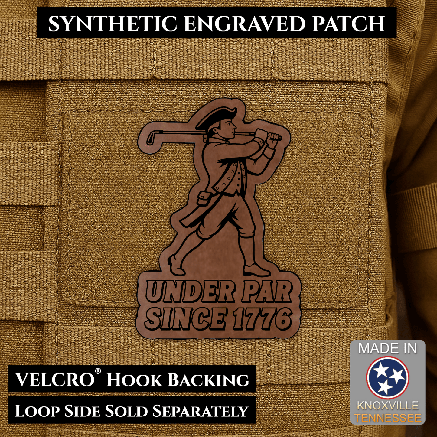 Under Par Since 1776, America 250 Funny Morale Patch 2"x3" Hook & Loop | Made in USA - LoneStar Adhesive
