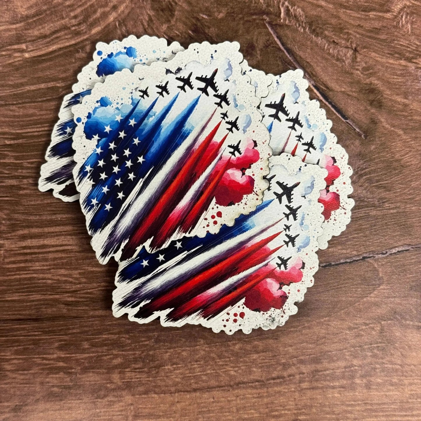 USA Colorful Flag Fighter Jet | UV Printed Leather Hat Patch - LoneStar Adhesive