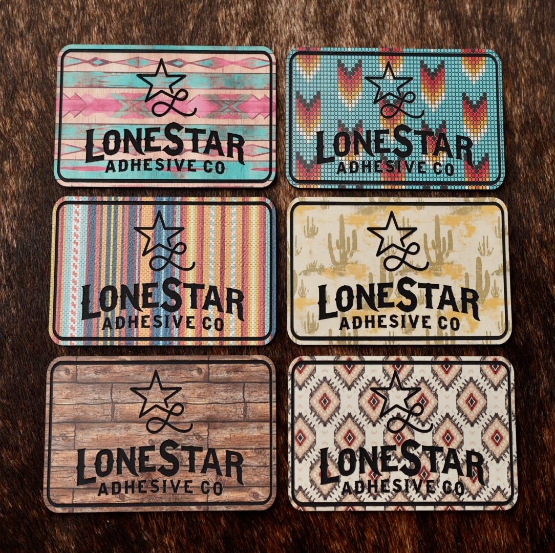 Heritage Collection UV printed Premium Leatherette® sheets by LoneStar Adhesive – laser-friendly, 1.5mm thick faux leather with Durra-Bull adhesive, ideal for custom engraving and crafting