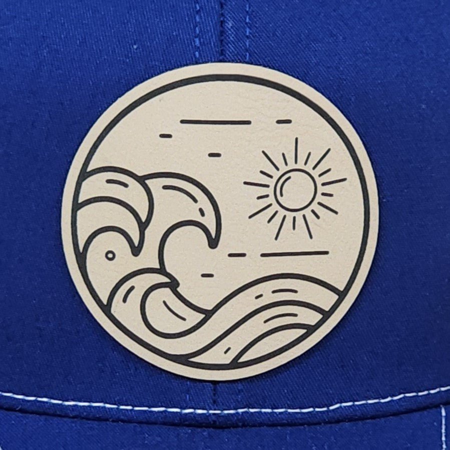 Waves and Sun Engraved Leatherette Hat Patch - MR01 - LoneStar Adhesive