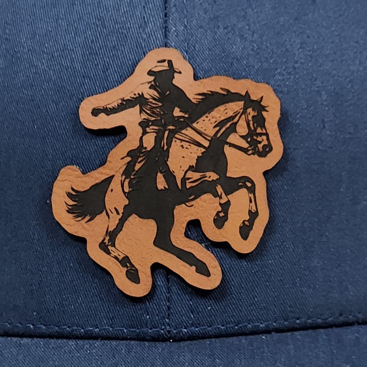 Wild West Cowboy on Horse Engraved Leatherette Hat Patch - MR01 - LoneStar Adhesive